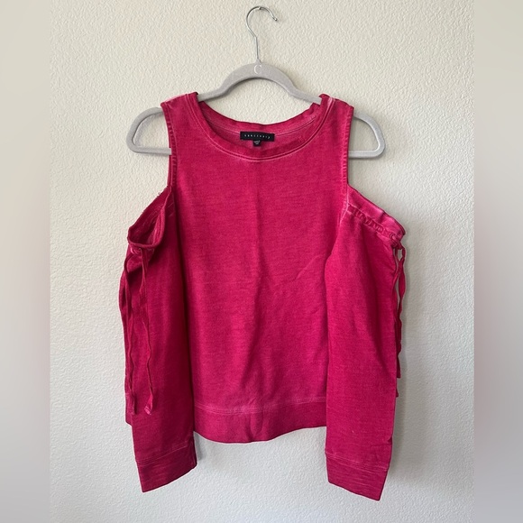 Sanctuary Parkside Cold Shoulder Camellia Sweatshirt in Pink Women's Size S - Picture 3 of 14